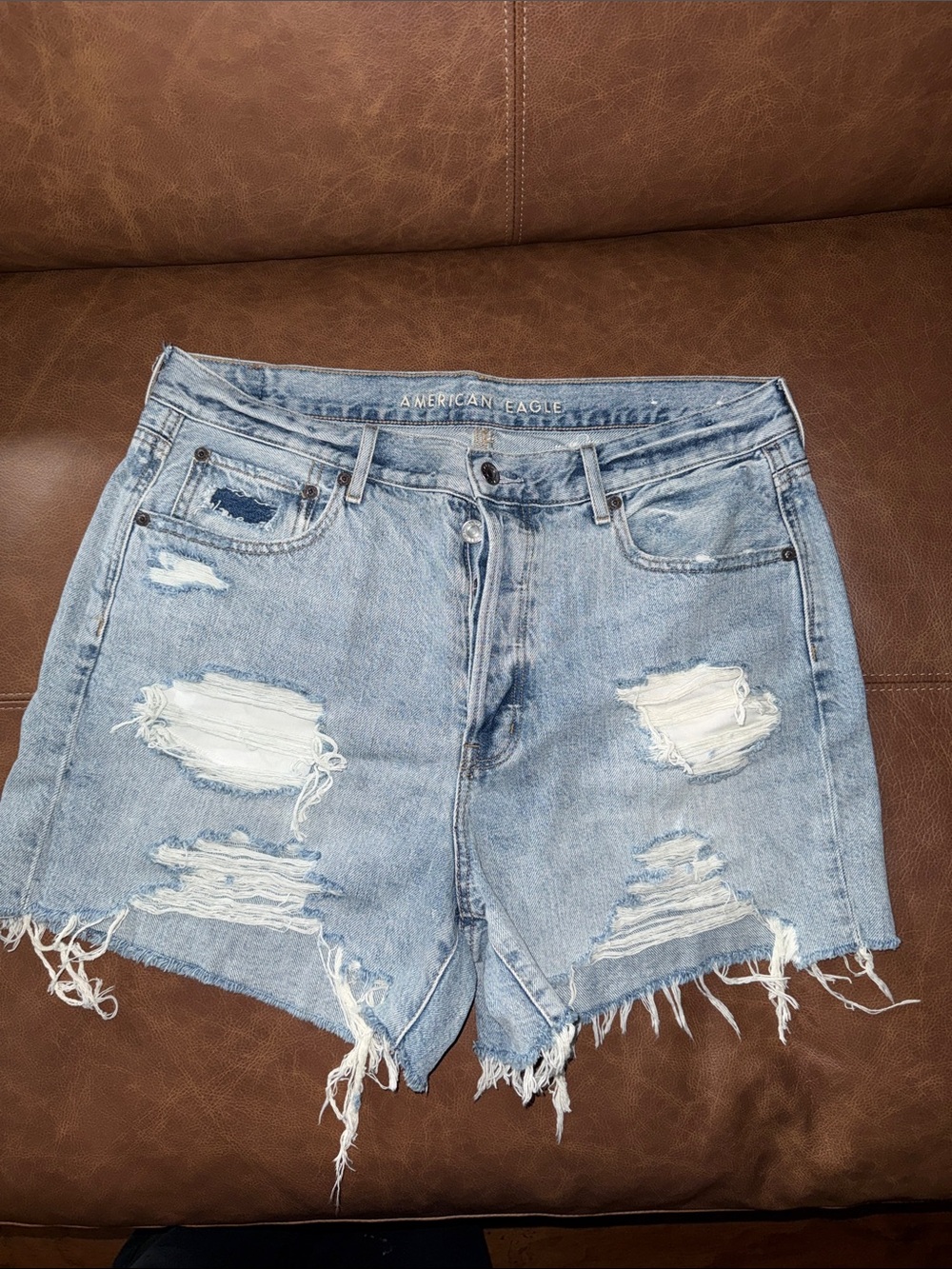 American Eagle Outfitters Light Blue Distressed Denim Jean Shorts
